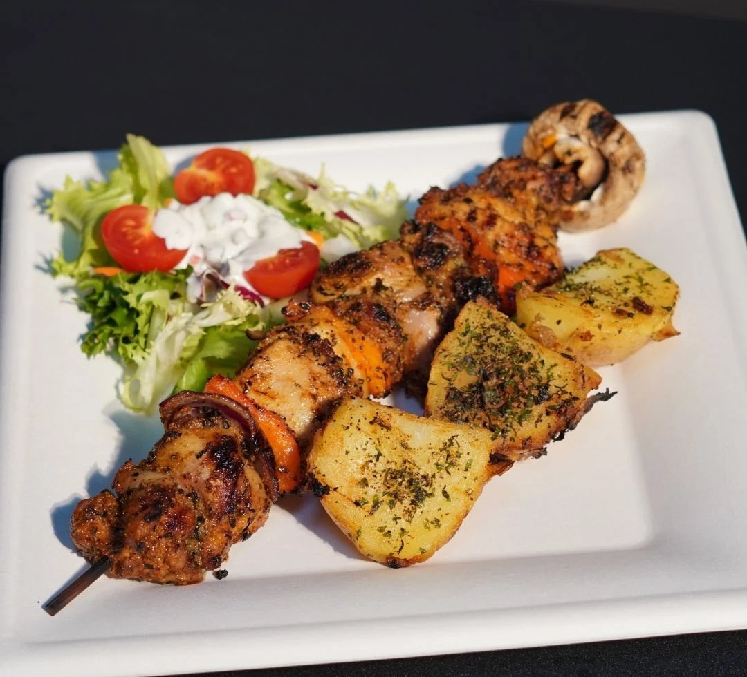 Pincho de pollo a la brasa con patatas